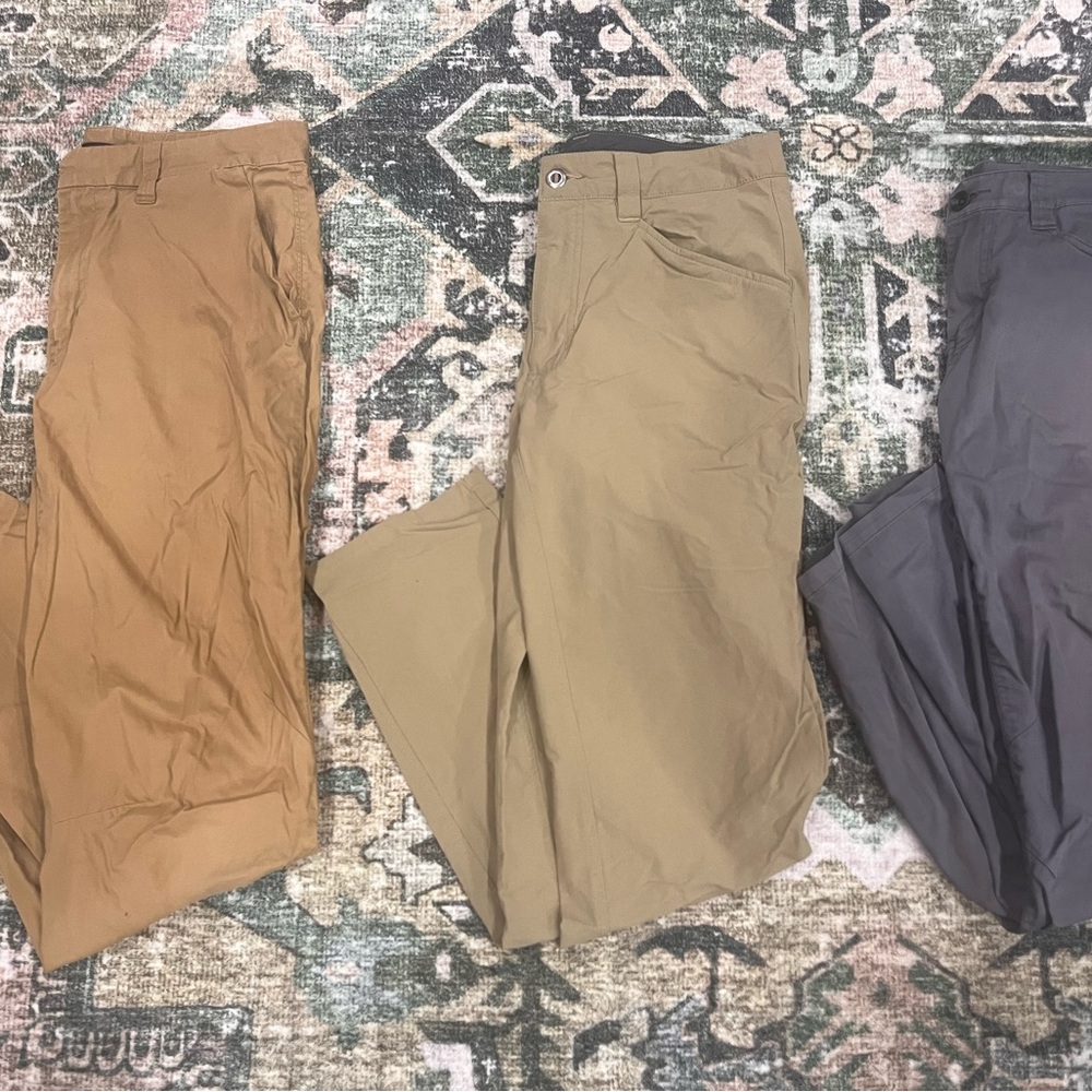 2 Arc'teryx Men's Chinos - Brown, Gray & 1 Tan Patagonia Pant set